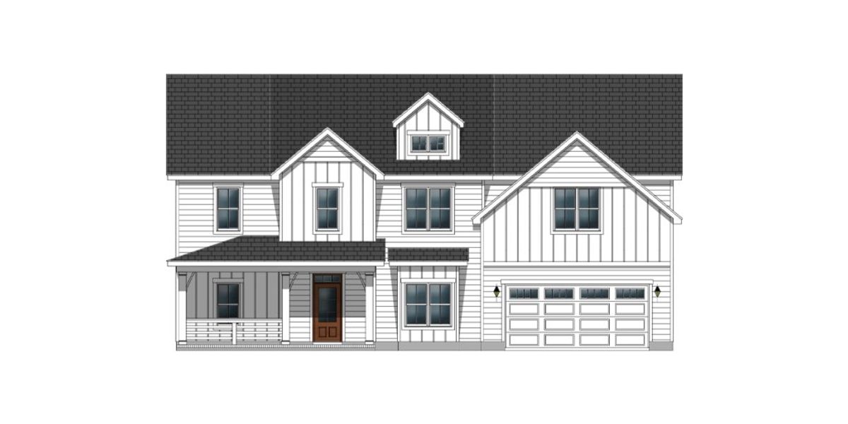 Front exterior of a new home in The Preserve at Langston, Winterville, NC, highlighting curb appeal (Image 1).