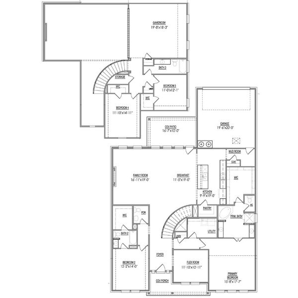 2D floor plan layout for the The Volente by Lillian Custom Homes in Dominion Park, Waxahachie, TX (Image 5).