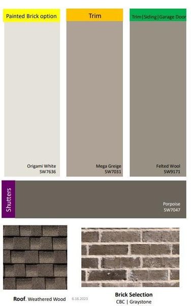 Exterior Color Selections. Home is currently under construction, selections subject to change.