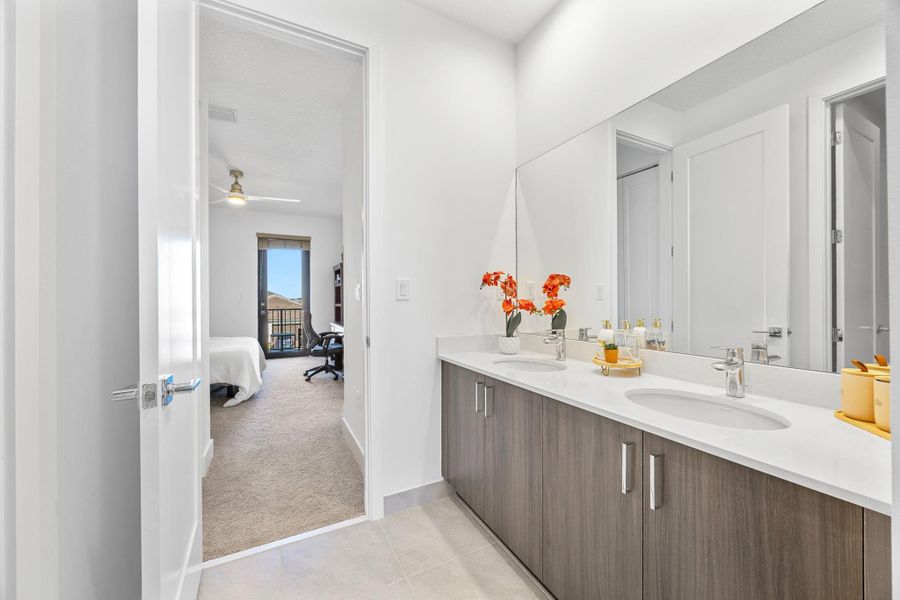patterned floors, and ceiling fan