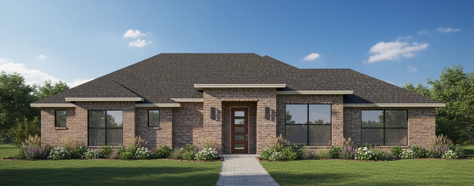 Representative exterior photo of a completed home built from the The Lotus by Kenmark Homes in Taylor Ranch, Springtown, TX (Image 2). Representative exterior photo of a completed home built from the The Lotus by Kenmark Homes in Taylor Ranch, Springtown, TX (Image 2).