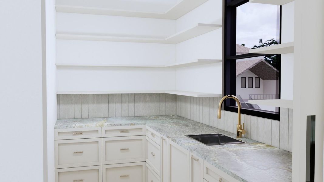 The Scullery Kitchen is perfect for preparation, serving and pantry storage. Let us create the ideal space based on your needs.