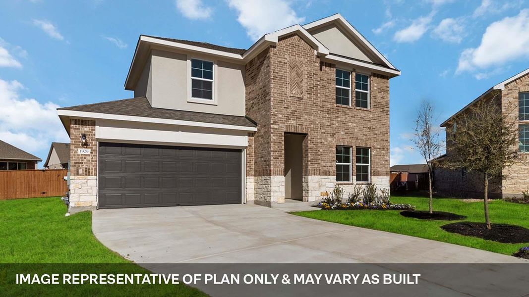Front exterior of a new home in Bar W Ranch, Leander, TX, highlighting curb appeal (Image 12).