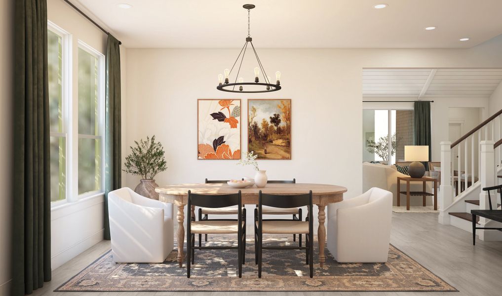 Dining room with gorgeous flooring and chandelier Dining room with gorgeous flooring and chandelier