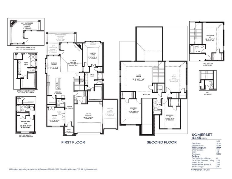 2D floor plan layout for the Somerset - SH 4445 by Shaddock Homes in Tavolo Park, Fort Worth, TX (Image 3).