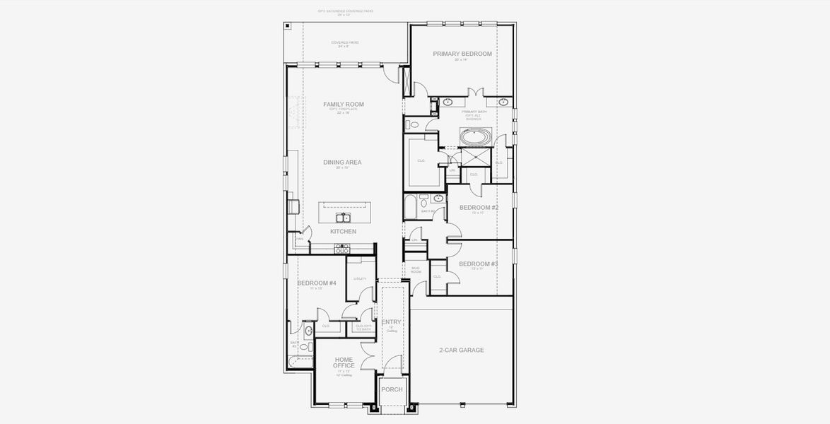 2D floor plan layout for the 2586W by Perry Homes in Windborne 100', Schertz, TX (Image 3).