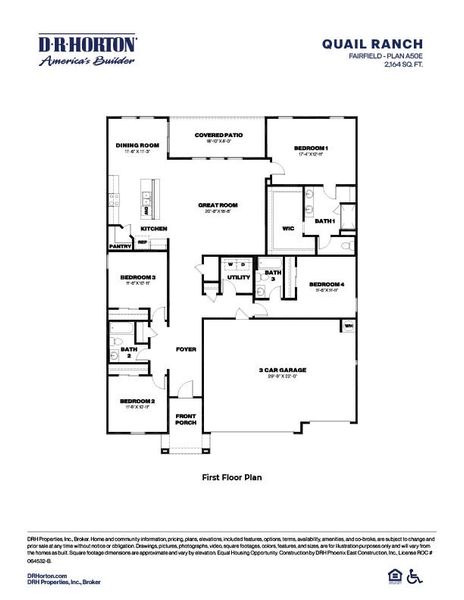 2D floor plan layout for the Fairfield by D.R. Horton in Quail Ranch, San Tan Valley, AZ (Image 4).