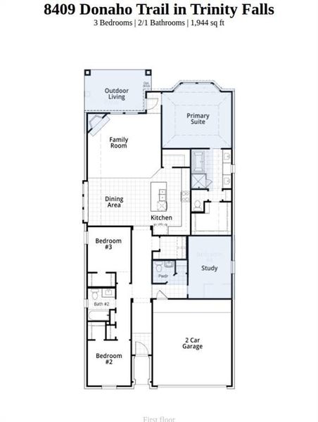 2D floor plan layout of this home in Trinity Falls, McKinney, TX (Image 2).
