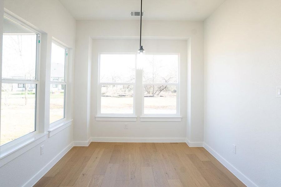 Unfurnished dining area featuring light wood-style floors and healthy amount of natural light