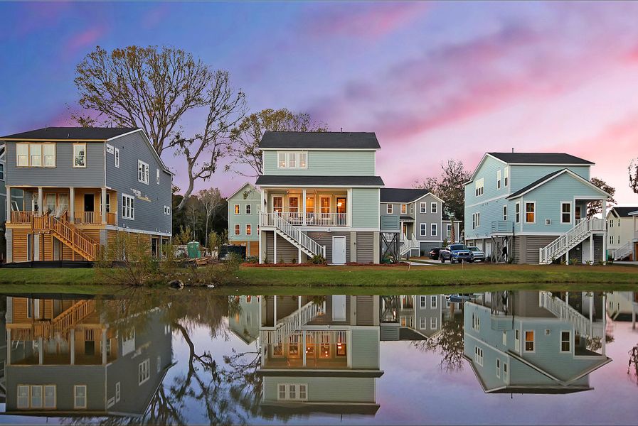 Exterior details and patio area of a home in Heron's Walk at Summers Corner: Row - Elevated Collection, Summerville (Image 3).