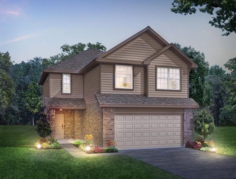 Front exterior of a new home in Mackenzie Creek, Conroe, TX, highlighting curb appeal (Image 1). Front exterior of a new home in Mackenzie Creek, Conroe, TX, highlighting curb appeal (Image 1).