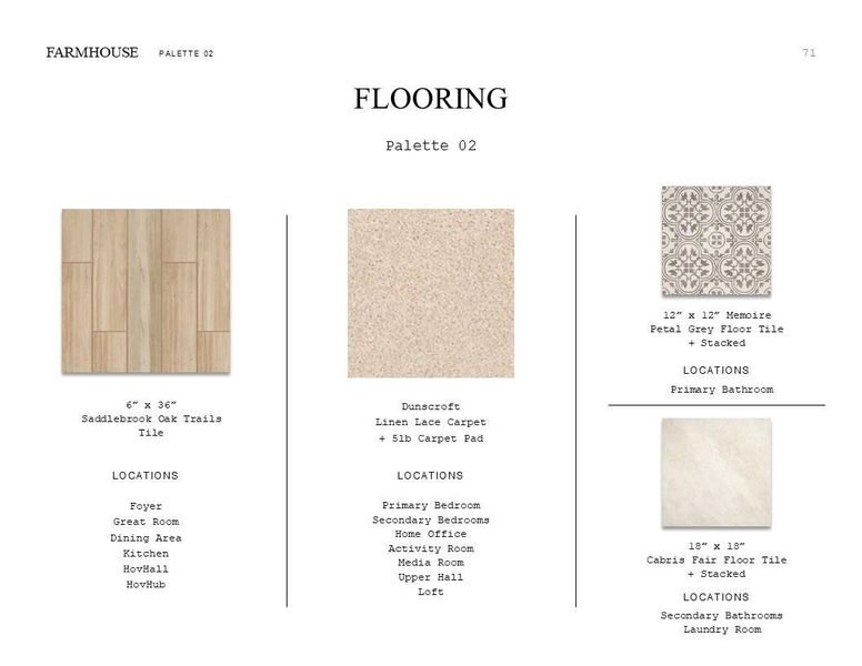 Farmhouse Look Palette 2: Flooring Selection Sheet (*Artist rendering used for illustration purposes only.)