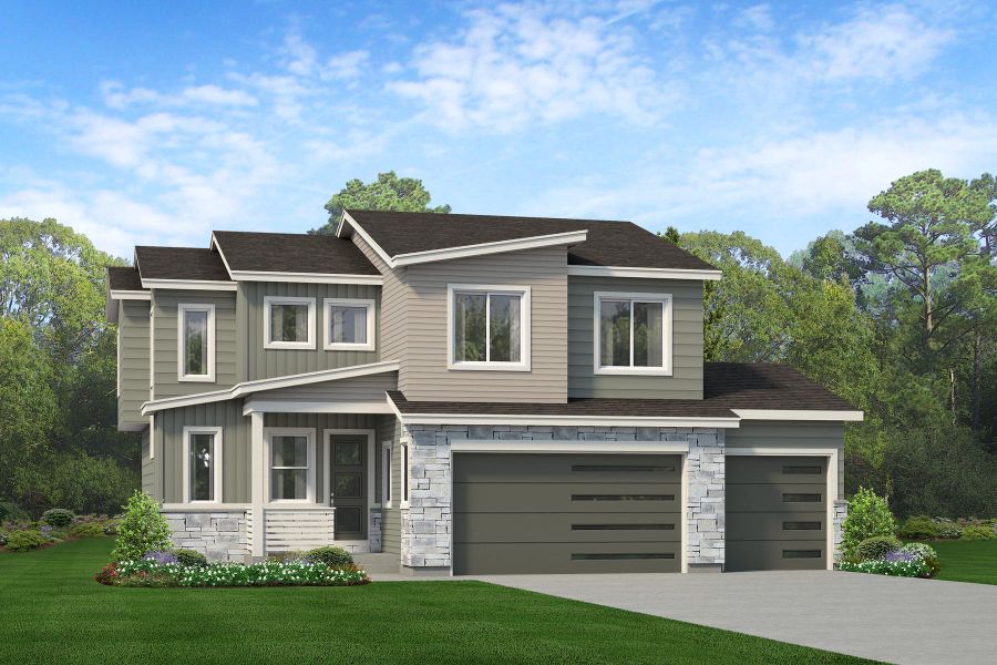 Representative exterior photo of a completed home built from the Keystone II by Risewell Homes in Cherry Meadows, Brighton, CO (Image 6). Representative exterior photo of a completed home built from the Keystone II by Risewell Homes in Cherry Meadows, Brighton, CO (Image 6).