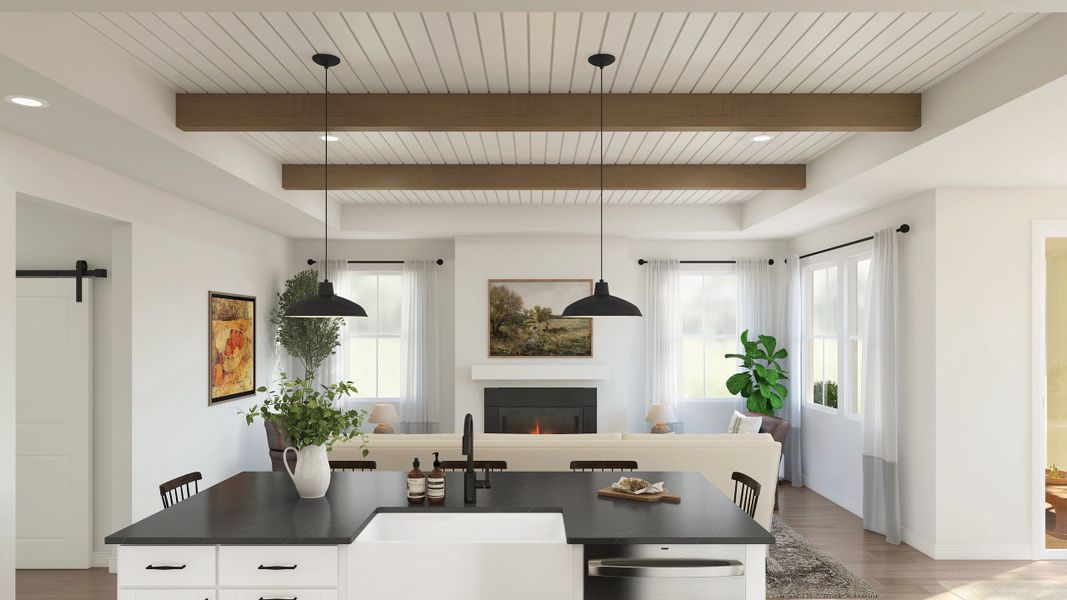 Ceiling with shiplap and stained ceiling beams Ceiling with shiplap and stained ceiling beams