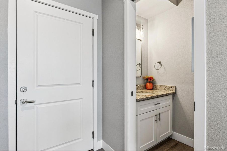 half bath in main level next to garage entrance half bath in main level next to garage entrance