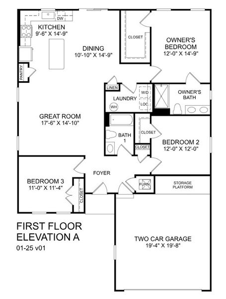 2D floor plan layout for the Tupelo by Ryan Homes in Laney Farms, Pageland, SC (Image 2).