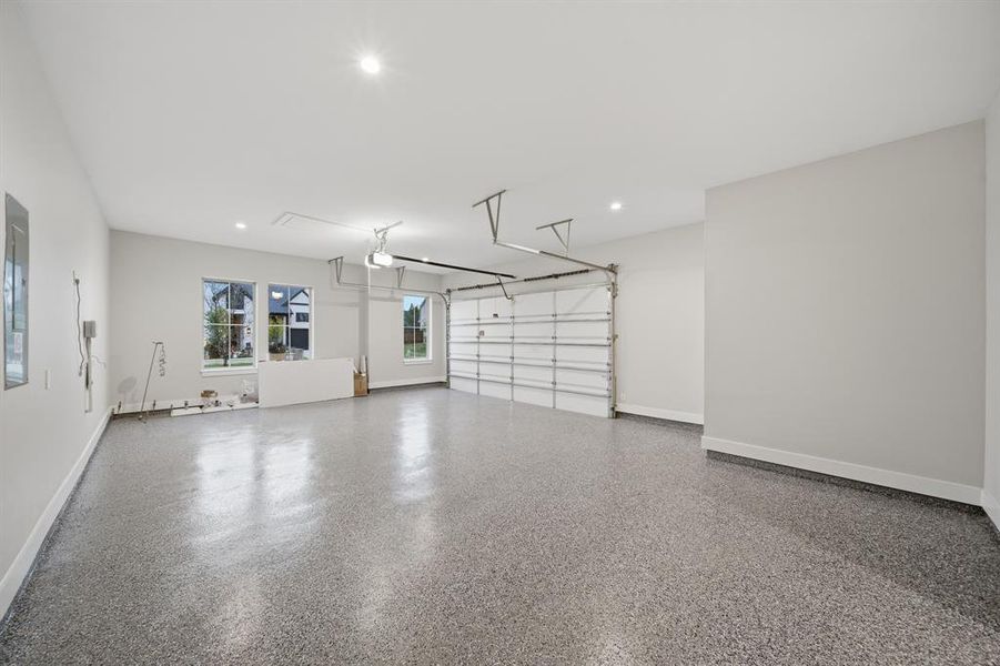 Garage with recessed lighting