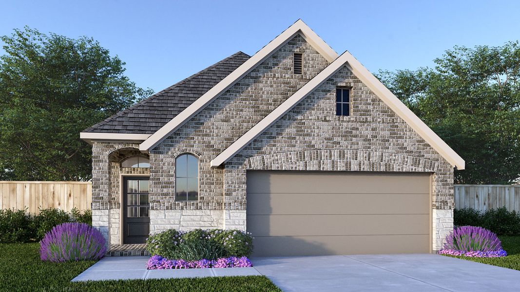 Representative exterior photo of a completed home built from the 1650W by Perry Homes in Santa Rita Ranch Tierra Rosa, Liberty Hill, TX (Image 7).