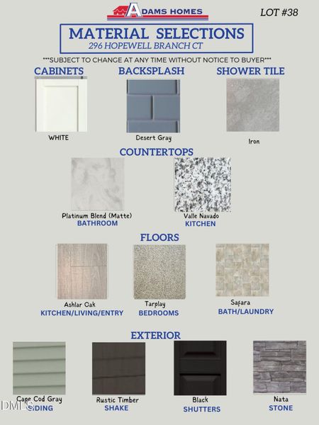Lot 38 Color Selection Chart