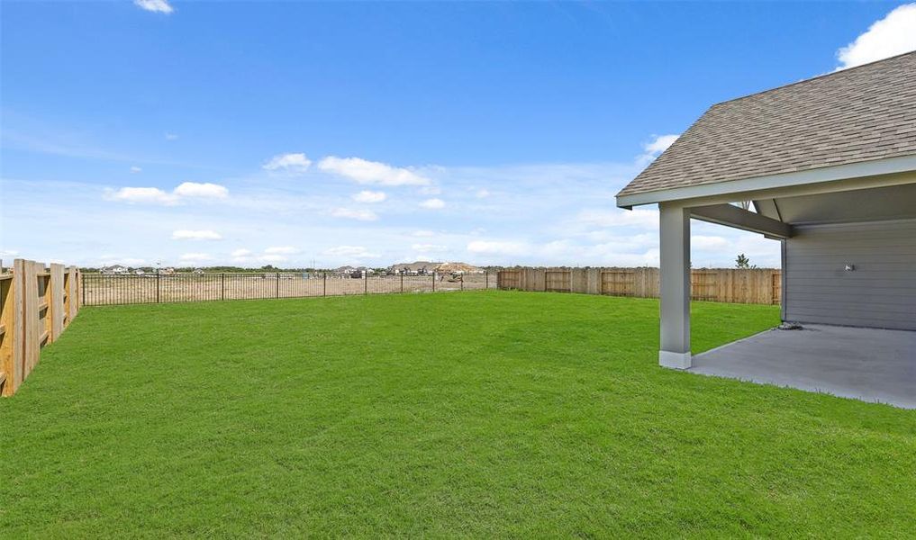 Covered patio in backyard