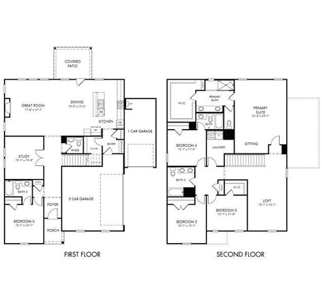 2D floor plan layout for the Taylorsville by Meritage Homes in River Pointe, Monroe, GA (Image 4).