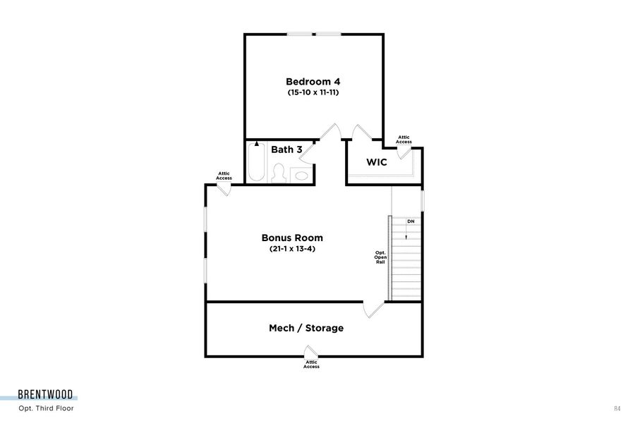 2D floor plan layout for the Brentwood by DRB Homes in Miller Farm Single Family Homes, Pineville, NC (Image 9).