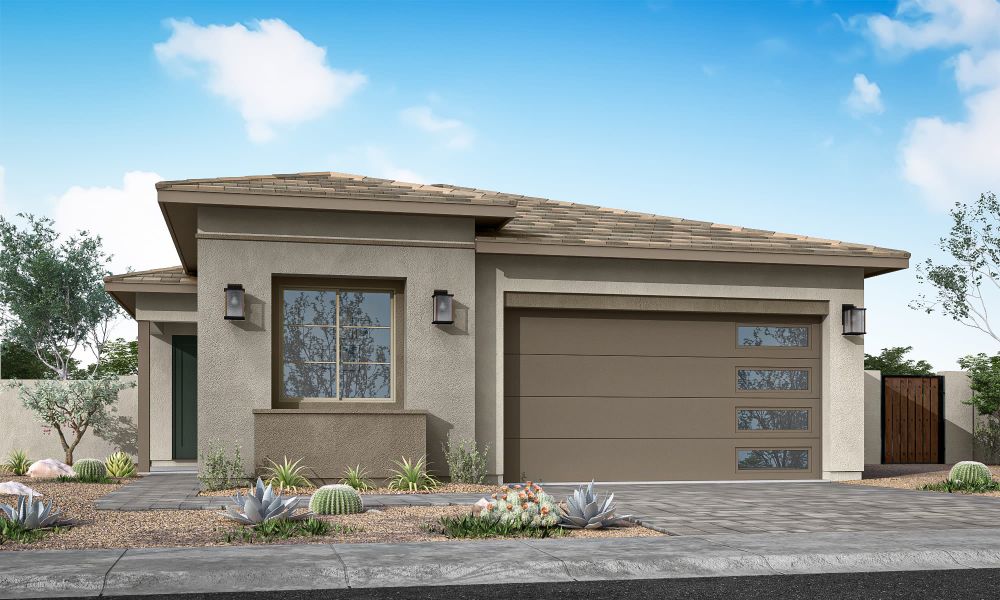 Front exterior of a new home in Terraza, San Tan Valley, AZ, highlighting curb appeal (Image 1). Front exterior of a new home in Terraza, San Tan Valley, AZ, highlighting curb appeal (Image 1).