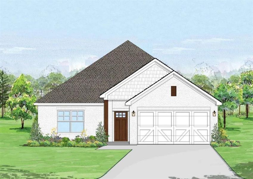 Front exterior of a new home in Courts of Bonnie Brae, Denton, TX, highlighting curb appeal (Image 1). Front exterior of a new home in Courts of Bonnie Brae, Denton, TX, highlighting curb appeal (Image 1).