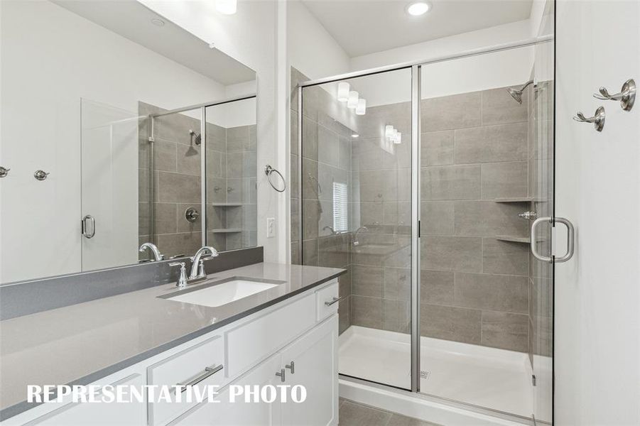 The spacious walk in shower is the perfect place to start or end your day!  REPRESENTATIVE PHOTO