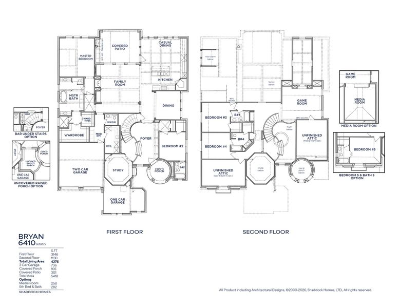 2D floor plan layout for the Bryan - SH 6410 by Shaddock Homes in Light Farms Graham/Reagan, Celina, TX (Image 3).