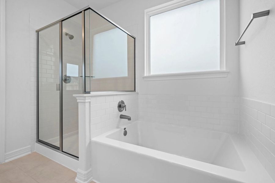 Primary bathroom. Sample product photo. Actual exterior and interior selections may vary by homesite. Photo may be virtually staged.