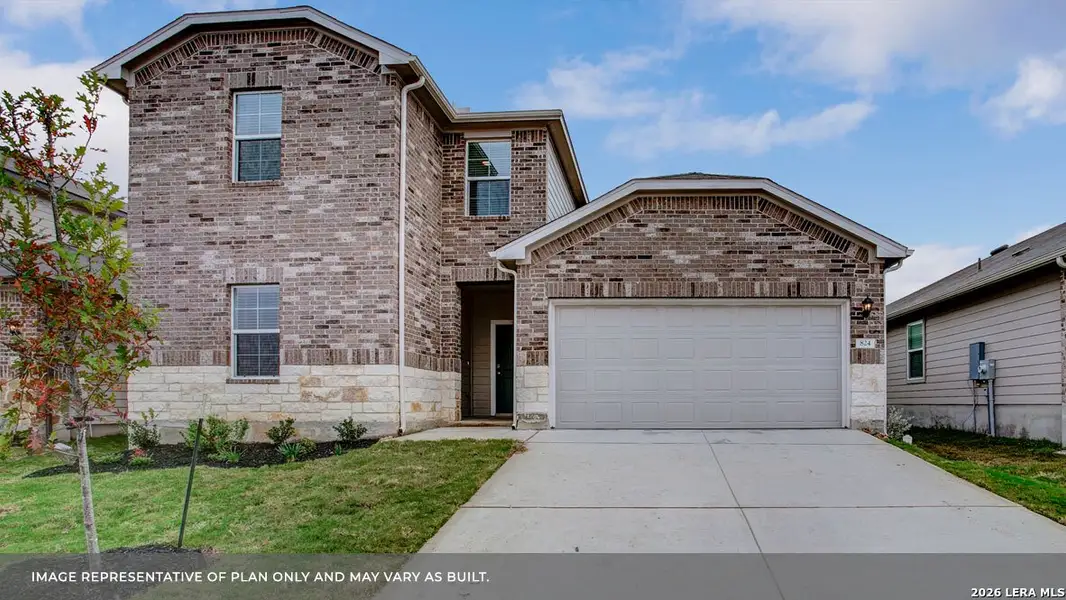 Front exterior of a new home in Arroyo Ranch, Seguin, TX, highlighting curb appeal (Image 1). Front exterior of a new home in Arroyo Ranch, Seguin, TX, highlighting curb appeal (Image 1).