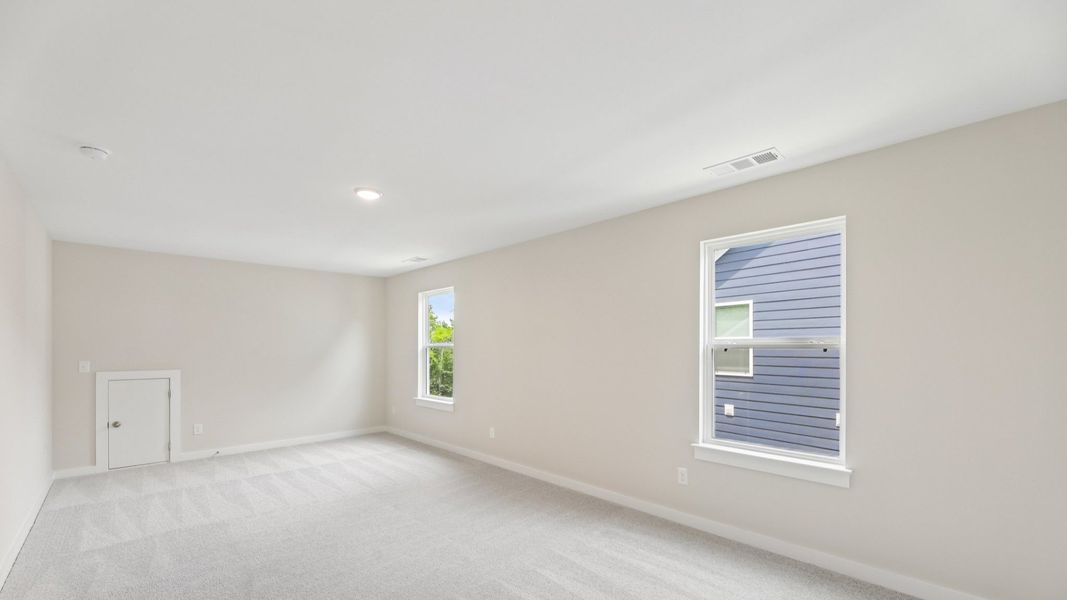 Storage room with windows and carpet