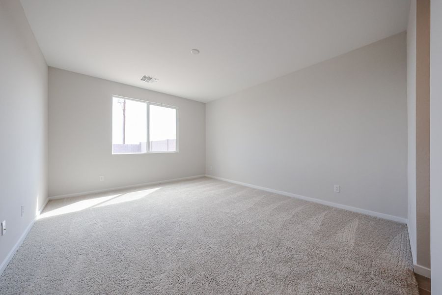 A room with a carpet and windows.