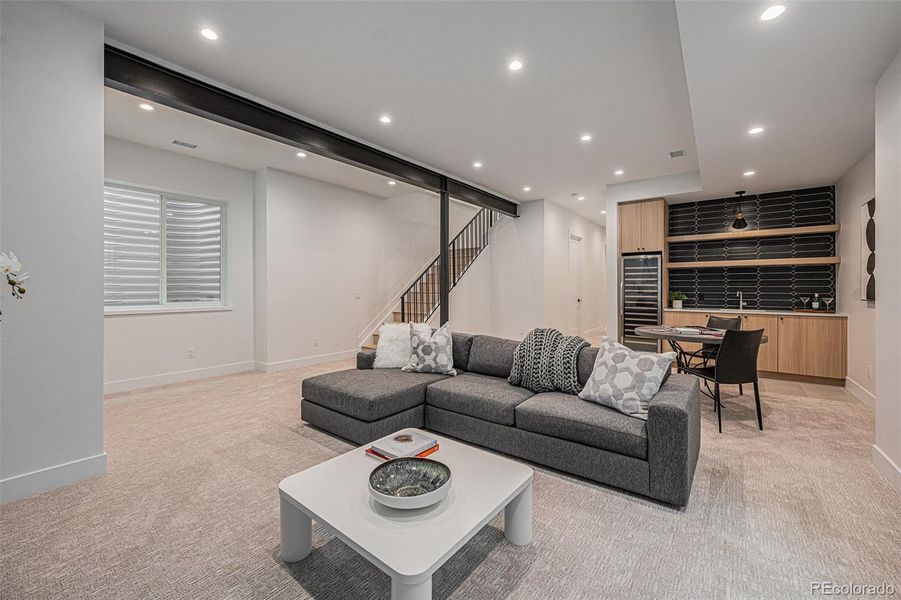 Full finished basement with 10-ft ceilings