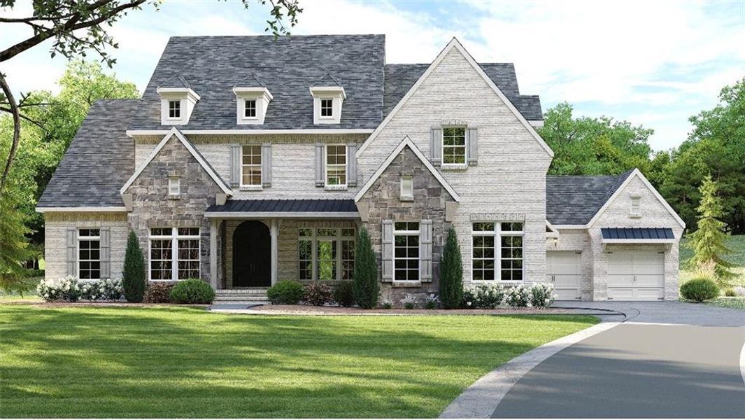 Front exterior of a new home in , Buford, GA, highlighting curb appeal (Image 1). Front exterior of a new home in , Buford, GA, highlighting curb appeal (Image 1).