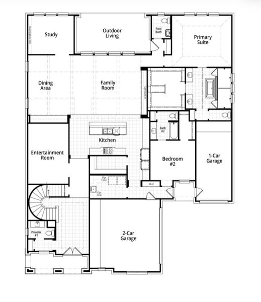 2D floor plan layout for the Siena by Highland Homes in The Grove Frisco: 95ft. lots, Frisco, TX (Image 4). 2D floor plan layout for the Siena by Highland Homes in The Grove Frisco: 95ft. lots, Frisco, TX (Image 4).