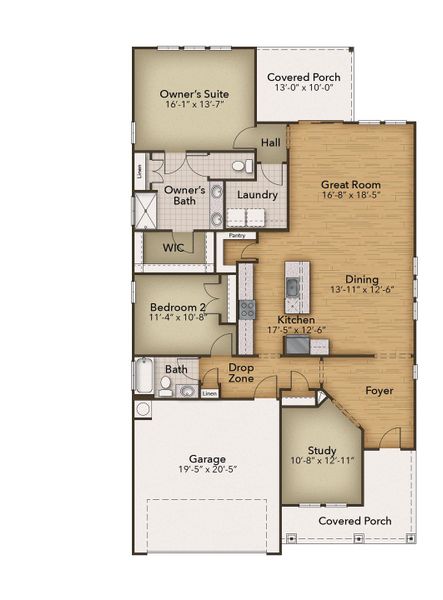 2D floor plan layout for the The Wren by Chesapeake Homes in Heritage Park at Longs, Longs, SC (Image 5).