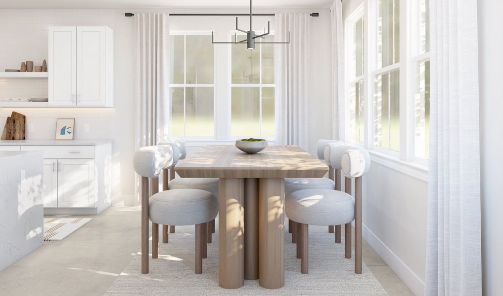 Dining area with chandelier adjacent to kitchen