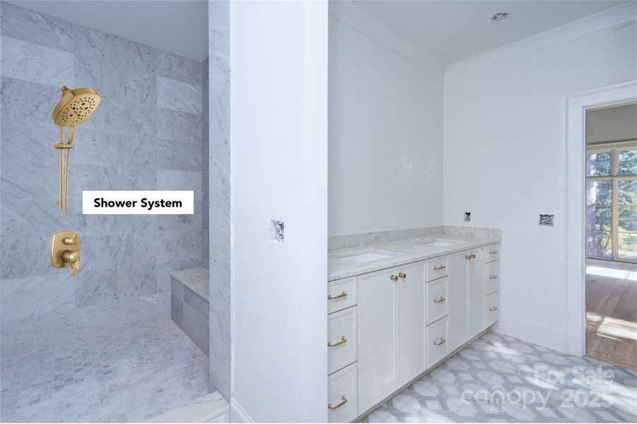 Primary bathroom shower and fixtures to be installed Primary bathroom shower and fixtures to be installed