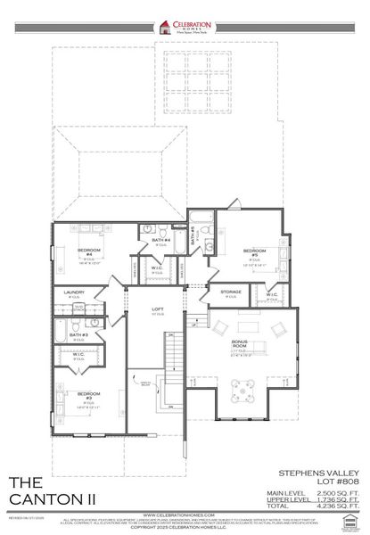 2D floor plan layout for the 808 CANTON II by Celebration Homes in Stephens Valley, Nashville, TN (Image 3).
