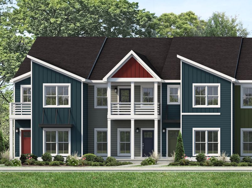 Representative exterior photo of a completed home built from the Fontaine Townhome by Parkside Builders in The Parks of Mill Town, Chattanooga, TN (Image 1).