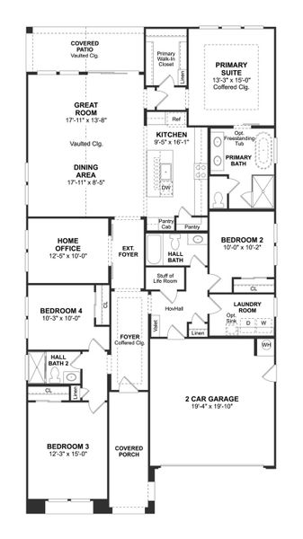 2D floor plan layout for the Pasadena by K. Hovnanian® Homes in Edgewood, Queen Creek, AZ (Image 5).