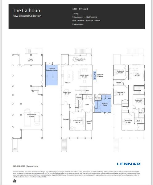 2D floor plan layout of this home in Heron's Walk at Summers Corner, Summerville, SC (Image 4).