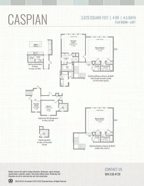 2D floor plan layout for the Caspian by Riverside Homes in Hidden Creek at SilverLeaf, St. Augustine, FL (Image 38).