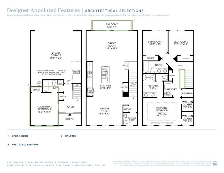 2D floor plan layout of this home in Meadowlark, Murfreesboro, TN (Image 5).