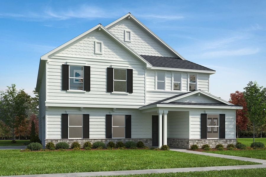 Representative exterior photo of a completed home built from the 3147 by KB Home in The Estates at Wellington Pointe, Monroe, NC (Image 8). Representative exterior photo of a completed home built from the 3147 by KB Home in The Estates at Wellington Pointe, Monroe, NC (Image 8).