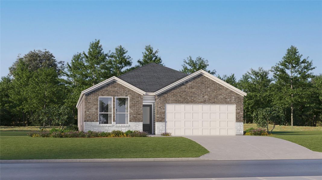 Front exterior of a new home in Waterstone, Kyle, TX, highlighting curb appeal (Image 21). Front exterior of a new home in Waterstone, Kyle, TX, highlighting curb appeal (Image 21).