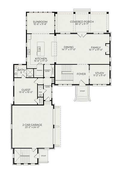 2D floor plan layout for the Eloise by Homes by Dickerson in The Founding at Blue Ridge, Raleigh, NC (Image 5). 2D floor plan layout for the Eloise by Homes by Dickerson in The Founding at Blue Ridge, Raleigh, NC (Image 5).
