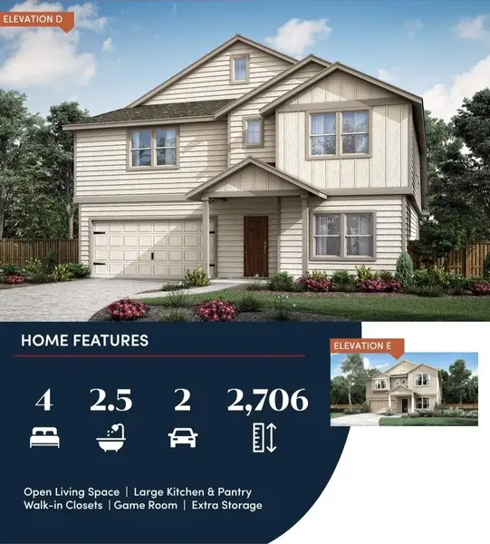 Front exterior of a new home in Orchard Ridge, Liberty Hill, TX, highlighting curb appeal (Image 1). Front exterior of a new home in Orchard Ridge, Liberty Hill, TX, highlighting curb appeal (Image 1).